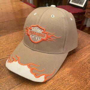 Men's Motor Cycles Choppers Beige Flames Hook and Loop Baseball Hat Cap